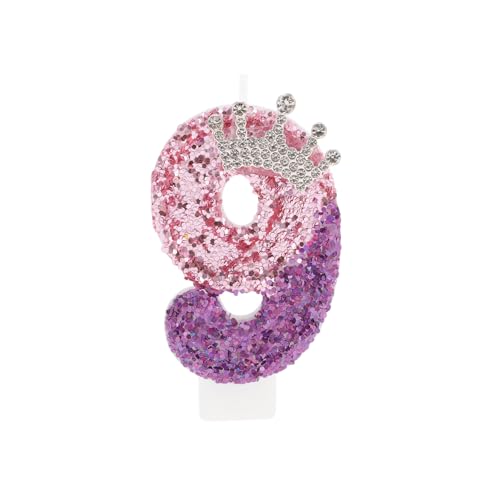 Geburtstagskerzen Nummer 9, Kronen-Geburtstagskerzen, Tortenaufsatz Dekoration Kuchendekoration, Geburtstagskerzen für Geburtstagsdekoration, Pink Lila von CAPASTEC