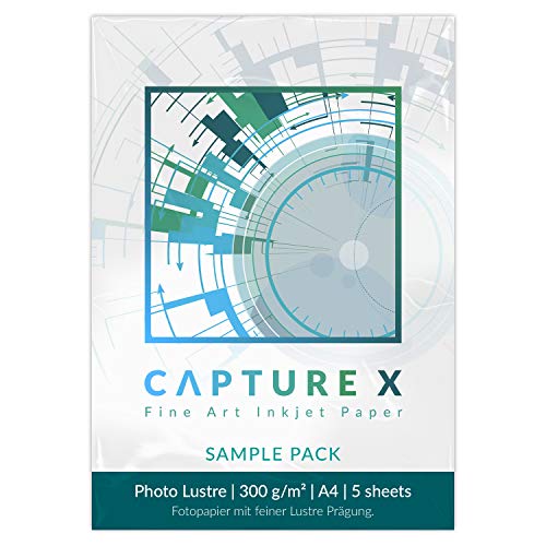 CAPTURE X Photo Lustre, 300g/m², A4, Sample Pack, 5 Blatt - elegante Prägung - ideale Kontraste - Fine Art Paper testen von CAPTURE X