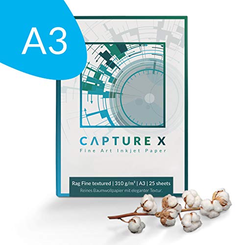 CAPTURE X Rag Fine textured, 310g/m², A3, 25 Blatt Box - edle Struktur - 100% Baumwolle - Fine Art Paper von CAPTURE X