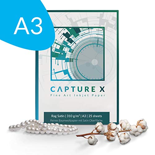 CAPTURE X Rag Satin, 310g/m², A3, 25 Blatt Box - Seidenglanz - 100% Baumwolle - Fine Art Paper von CAPTURE X