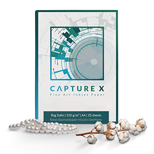 CAPTURE X Rag Satin, 310g/m², A4, 25 Blatt Box - Seidenglanz - 100% Baumwolle - Fine Art Paper von CAPTURE X