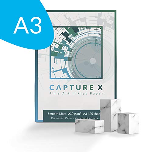 CAPTURE X Smooth Matt, 230g/m², A3, 25 Blatt Box - reinweiß, glatt - Fine Art Paper von CAPTURE X