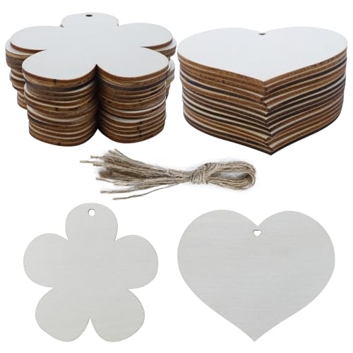 Wooden Decoration, 30 Pieces 8.5cm Wooden Hearts and Flower for Labelling, DIY Crafts, for Table Decoration, Wedding, Birthday, Christmas, Valentine's Day, Gift Tags, Handmade Wall Hanging, Gift Gues von CARANNACLTD