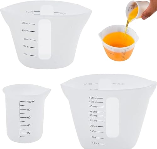 CAREDGO 3 Stück Messbecher Krüge Silikon Silikonbecher 100ml/250ml/500ml Silicone Measuring Cups Silikon Becher Set Mischbecher Epoxidharz Clear Mischbecher mit Skala für DIY Basteln Gießformen Küche von CAREDGO