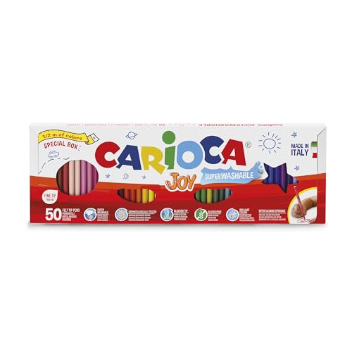 CARIOCA Joy Marker Halbmeter, bunte Marker für Kinder mit feiner Spitze, spezielles Format von halben Meter, ideal zum Zeichnen und Malen, super waschbar, verschiedene Farben, 50 Stück von CARIOCA