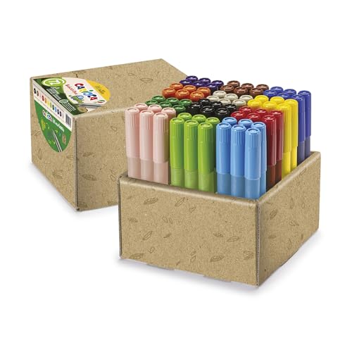 CARIOCA Jumbo-Marker aus der Eco-Serie für Schule, Box mit 72 superwaschbaren Filzstiften aus 98% recyceltem Kunststoff, verschiedene Farben, maximale Spitze Ø 6 mm, 72 Stück von CARIOCA