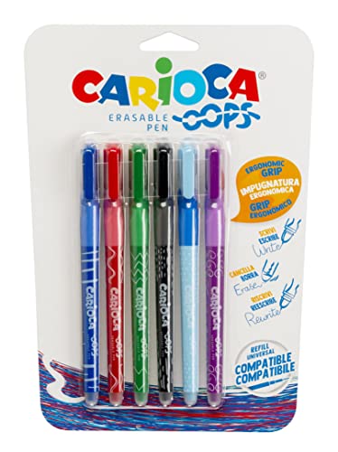 Carioca Oops Bunte Stifte, nachfüllbar, für Schule und Büro mit Kapuze, doppelter Gummi und ergonomischer Griff, verschiedene Farben, 6 Stück Carioca Oops Bunte Stifte, nachfüllbar, für Schule und Büro mit Kapuze, doppelter Gummi und ergonomischer Griff, verschiedene Farben, 6 Stück von Carioca
