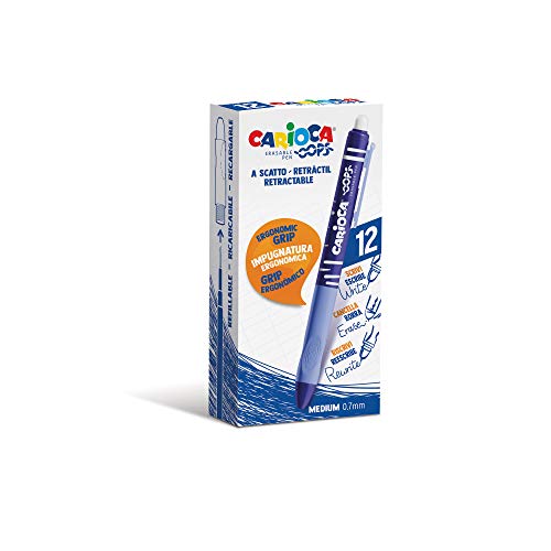 Carioca Oops Einziehbare Kugelschreiber, einziehbar, nachfüllbar, für Schule, Universität und Büro, mit integriertem Gummi und ergonomischem Griff, blaue Kugelschreiber, 12 Stück Carioca Oops Einziehbare Kugelschreiber, einziehbar, nachfüllbar, für Schule, Universität und Büro, mit integriertem Gummi und ergonomischem Griff, blaue Kugelschreiber, 12 Stück von Carioca
