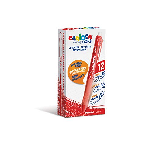 Carioca Oops Kugelschreiber, einziehbar, nachfüllbar, für Schule, Universität und Büro, mit integriertem Gummi und ergonomischem Griff, Rot, 12 Stück Carioca Oops Kugelschreiber, einziehbar, nachfüllbar, für Schule, Universität und Büro, mit integriertem Gummi und ergonomischem Griff, Rot, 12 Stück von Carioca