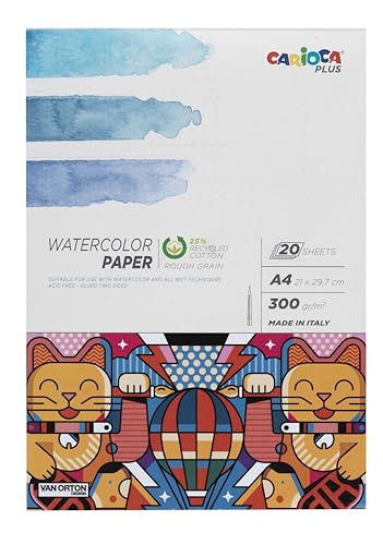 CARIOCA Plus I Aquarellpapier I extra dickes strukturiertes Kornpapier I Größe A4 I 20 Blatt I 300 g/m² von CARIOCA