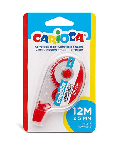 Carioca Korrekturroller - Korrekturband - blickdicht und jederzeit wieder beschreibbar Ideal zum Radieren. Enthält 1 Concealer 12mx5mm Farbe des Concealers in Rot. von CARIOCA