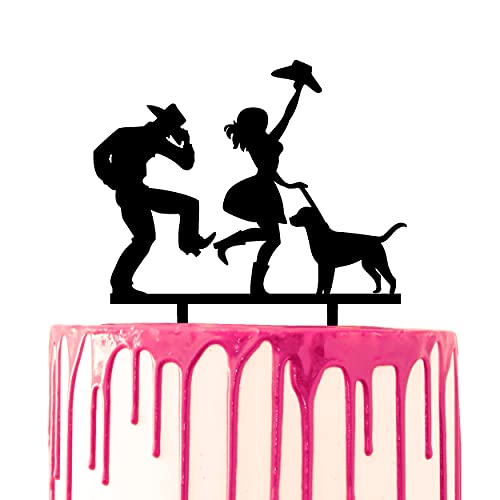 CARISPIBET Dekorative Tortenaufsatz, thematische Kuchendekoration, Rodeo tanzender Bräutigam und Braut und ein Haustier von CARISPIBET