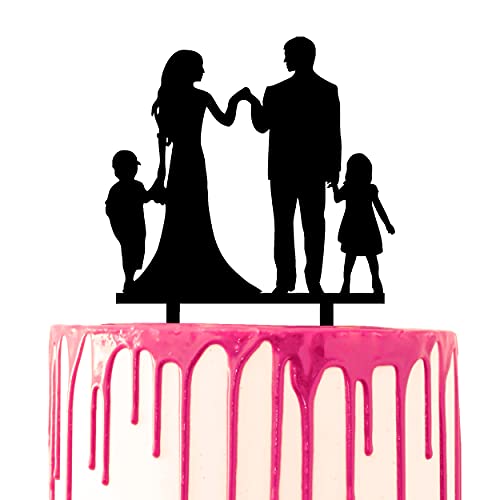 CARISPIBET Dekorativer Tortenaufsatz, ein ganzes Familienpaar mit einem Sohn und einer Tochter, Acryl-Silhouette von CARISPIBET