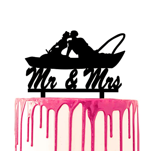CARISPIBET Hochzeitstortenaufsatz, Bräutigam und Braut, Kuss, Fischerboot, Hochzeitstorten-Mottoparty "Mr. & Mrs." von CARISPIBET