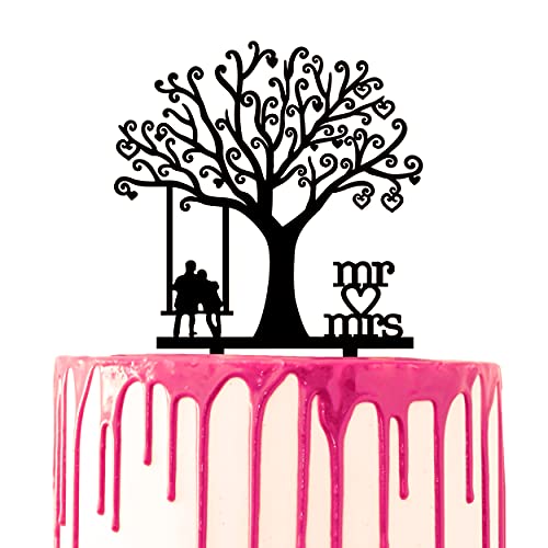 CARISPIBET Hochzeitstorte Topper Mr. & Mrs. saß auf einer Schaukel unter einem Baum, Hochzeitstorte Acryl Silhouette Topper Deko von CARISPIBET