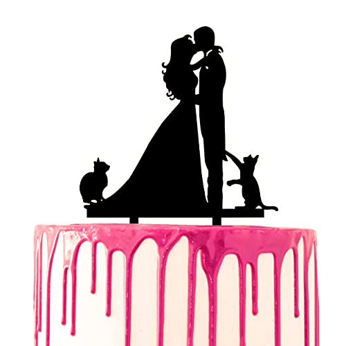 CARISPIBET Hochzeitstortenaufsatz für Paare, küssende Ehe, Kuchendekoration für Bräutigam und Braut, Kuchendekoration für Katzenliebhaber, Topper mit zwei Haustier-Katzen von CARISPIBET