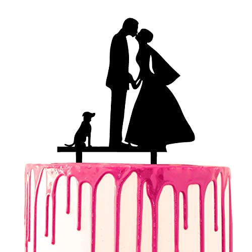 CARISPIBET Hochzeitstortenaufsatz, Motiv: Bräutigam und Braut küssend mit einem Hund an der Seite, Acryl Sihouette von CARISPIBET