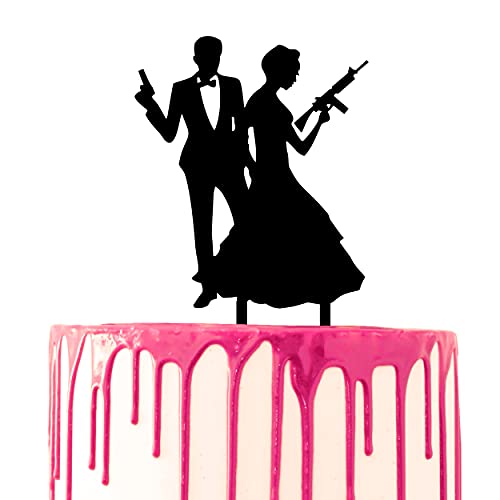 CARISPIBET Hochzeitstorte Topper Thema Bräutigam und Braut als Geheimagenten Acryl Silhouette Tortendeko von CARISPIBET