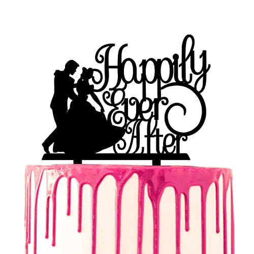 CARISPIBET Hochzeitstortenaufsatz mit der Aufschrift "Happily Ever After" vom Film inspirierte märchenhafte Acryl-Silhouette von CARISPIBET