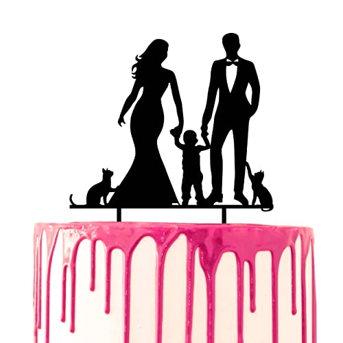 CARISPIBET Tortenaufsatz, Paar mit einem Sohn und zwei Katzen, für Hochzeit, Party, Kuchen, dekorativer Aufsatz CARISPIBET Tortenaufsatz, Paar mit einem Sohn und zwei Katzen, für Hochzeit, Party, Kuchen, dekorativer Aufsatz von CARISPIBET