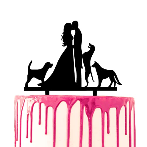 CARISPIBET Kuchendekoration Hochzeitstag Hochzeit Bräutigam & Braut mit drei Hunden an ihrer Seite Tierliebhaber Acryl-Silhouette CARISPIBET Kuchendekoration Hochzeitstag Hochzeit Bräutigam & Braut mit drei Hunden an ihrer Seite Tierliebhaber Acryl-Silhouette von CARISPIBET