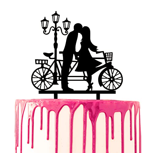 CARISPIBET Tortenaufsatz Bräutigam und Braut Kuss unter einer Lampe Kuchen Deko mit Acryl Silhouette Tandem Bike Verlobung Party Jahrestag Hochzeit Kuchen Deko von CARISPIBET