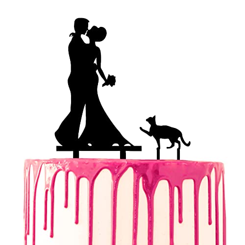 CARISPIBET Kuchendekorationen für Bräutigam und Braut, die mit einer Haustierkatze an ihrer Seite umarmt werden von CARISPIBET