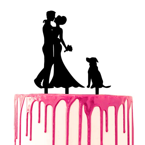 CARISPIBET Tortenaufsatz Bräutigam & Braut Kiss mit einem Hund an der Seite Acryl-Silhouette von CARISPIBET