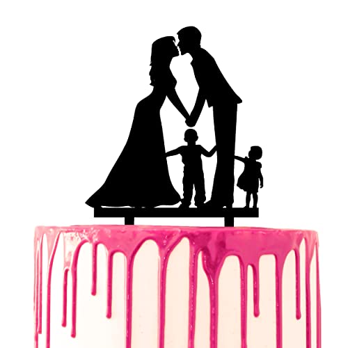 CARISPIBET Tortenaufsatz Hochzeitsdekoration Jahrestag Hochzeit Kuchen Dekor Bräutigam & Braut Kuss mit einem Jungen und einem Mädchen an ihren Seiten Acryl von CARISPIBET