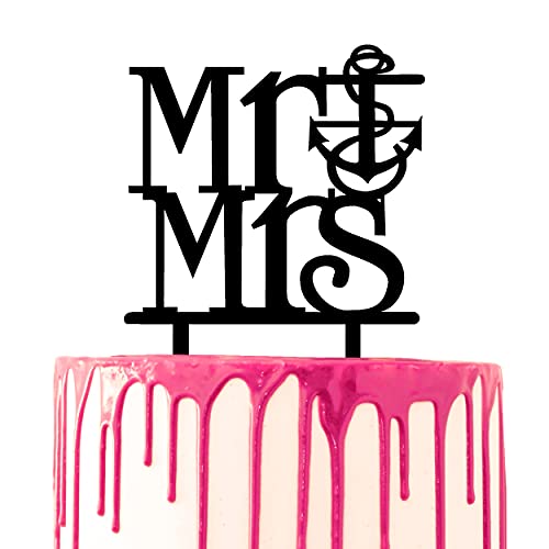 CARISPIBET Tortenaufsatz Mr & Mrs Schrift mit Anker Kuchen Deko Werkzeug Acryl Silhouette von CARISPIBET