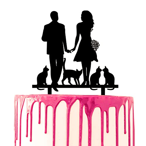 CARISPIBET Hochzeitstortenaufsatz mit vier Katzen und Bräutigam und Braut, die Hände halten, Party-Kuchen, Acryl, Silhouetten-Dekoration CARISPIBET Hochzeitstortenaufsatz mit vier Katzen und Bräutigam und Braut, die Hände halten, Party-Kuchen, Acryl, Silhouetten-Dekoration von CARISPIBET