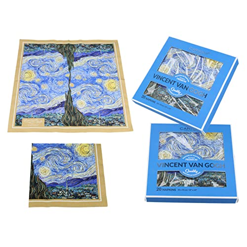 CARMANI - Kunstbedruckte Papierservietten, Cocktailservietten, Lunch-Tischservietten, Nachmittagstee-Servietten, 20 Stück, bedruckt mit Vincent Van Gogh, The Starry Night von CARMANI