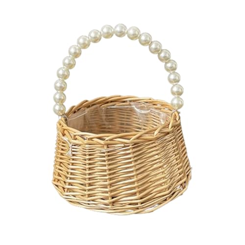 CARMELIT Blumenmädchenkorb mit Perlengriff, niedlicher Rattan-Weidenkorb, Hochzeitskorb, Weidenkorb, Aufbewahrungskorb, dekorative Körbe für Heimdekoration CARMELIT Blumenmädchenkorb mit Perlengriff, niedlicher Rattan-Weidenkorb, Hochzeitskorb, Weidenkorb, Aufbewahrungskorb, dekorative Körbe für Heimdekoration von CARMELIT