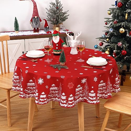 CAROMIO Rote runde Weihnachtstischdecke, abwischbar, mit Schneeflocken-Kiefernmuster, wasserabweisend, Tischdecke für Weihnachten, Neujahr, Dekoration, Weihnachten, Party, Heimdekoration, Durchmesser CAROMIO Rote runde Weihnachtstischdecke, abwischbar, mit Schneeflocken-Kiefernmuster, wasserabweisend, Tischdecke für Weihnachten, Neujahr, Dekoration, Weihnachten, Party, Heimdekoration, Durchmesser von CAROMIO