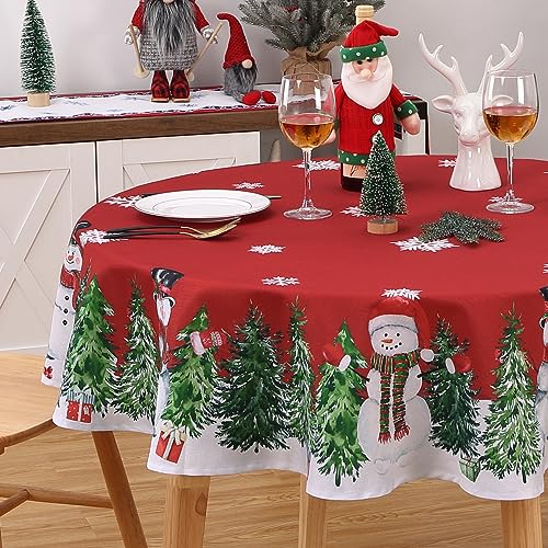 CAROMIO Runde Tischdecke, Weihnachtstischdecke, abwischbar, Tischdekoration für Weihnachten, wasserdichte Tischdecke mit Schneemann, knitterfreie Tischdecke für Esszimmer, Rot, 152,4 cm CAROMIO Runde Tischdecke, Weihnachtstischdecke, abwischbar, Tischdekoration für Weihnachten, wasserdichte Tischdecke mit Schneemann, knitterfreie Tischdecke für Esszimmer, Rot, 152,4 cm von CAROMIO