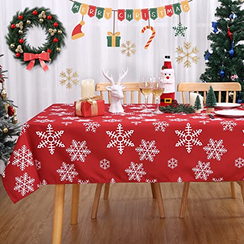 CAROMIO Tischdecke Weihnachten Tischdecke Abwaschbar Weihnachtstischdecke Rote Tischdecke Rechteckig Schneeflocken Dekoration Tischdecke für die Weihnachtszeit, 138x200cm von CAROMIO
