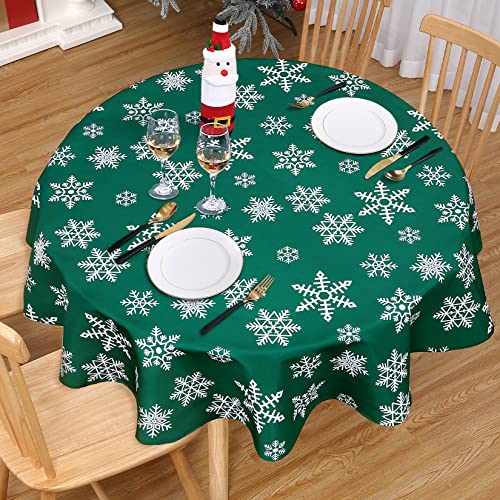 CAROMIO Tischdecke Weihnachten Rund Tischdecken Abwaschbar Wasserabweisend Tischtuch aus Polyester mit Schneeflocken Tischwäsche für Festival Küche Picknick 152cm Durchmesser Grün CAROMIO Tischdecke Weihnachten Rund Tischdecken Abwaschbar Wasserabweisend Tischtuch aus Polyester mit Schneeflocken Tischwäsche für Festival Küche Picknick 152cm Durchmesser Grün von CAROMIO