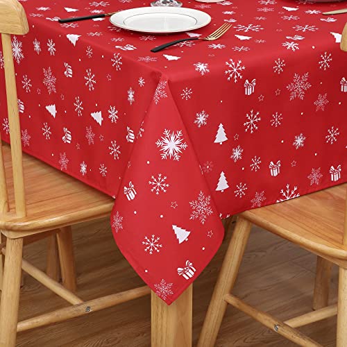 CAROMIO Tischdecke Weihnachten Tischdecke Abwaschbar Quadratische Tischdecke Rot Weihnachtstischdecken Wasserfeste Tischdecke Schneeflocke Tischdekorationen für Weihnachtsfeier, 138x138cm von CAROMIO