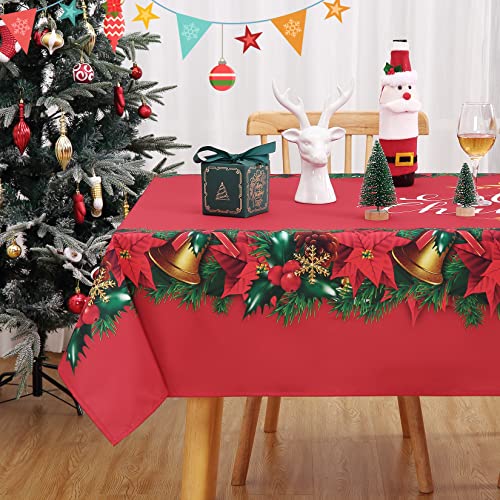 CAROMIO Tischdecke Weihnachten Tischdecken Abwaschbar Wasserabweisend Weihnachts Tischdecke aus Polyester mit Girlande Weihnachtsblume Tischtuch für Party Hochzeit Geburtstag Dekoration 137x274cm Rot von CAROMIO