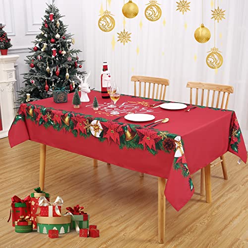 CAROMIO Tischdecke Weihnachten Tischdecken Abwaschbar Wasserdicht Lotuseffekt Oxford Stoff Tischtuch mit Girlande Weihnachtsblume Tischwäsche für Küche Esstisch (Rot, Rechteckig, 137x178cm) von CAROMIO