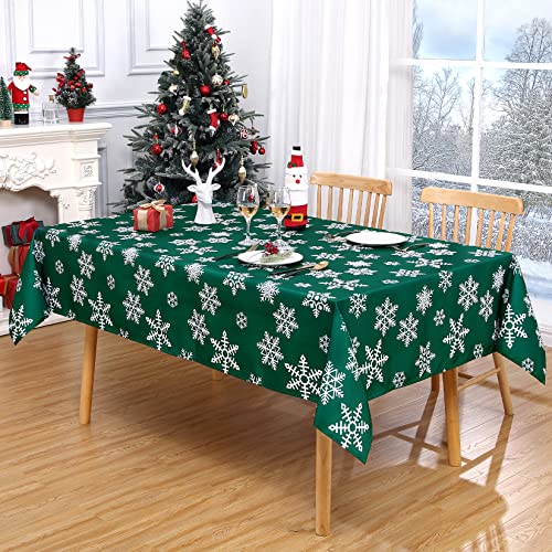 CAROMIO Weihnachts Tischdecke, 137x228cm Wasserabweisende Oxford Stoff Tischdecken Abwaschbar Klassisch Tischtuch mit Schneeflocken Tischwäsche für Party Heimtextilien, Grün von CAROMIO