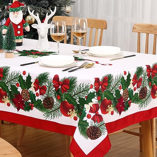 CAROMIO Weihnachtstischdecke, 137,2 x 274,4 cm, rechteckig, mit Weihnachtsstern, Schleifen, Stechpalmenbeeren, waschbarer, weißer, abwischbarer Stoff für den Winterurlaub, Tischdekoration CAROMIO Weihnachtstischdecke, 137,2 x 274,4 cm, rechteckig, mit Weihnachtsstern, Schleifen, Stechpalmenbeeren, waschbarer, weißer, abwischbarer Stoff für den Winterurlaub, Tischdekoration von CAROMIO