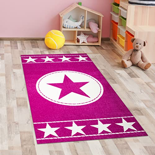 CARPETIA Kinderteppich Spielteppich Kinderzimmer Teppich Stern pink Creme Größe 80x150 cm von CARPETIA