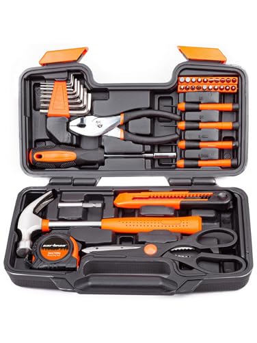 Cartman 39-teiliges orange Farbe Werkzeugset, Haushalt Handwerkzeug Set mit Aufbewahrungsbox, Haushaltswerkzeug Werkzeugkoffer Werkzeugkiste Werkzeugbox für Handwerker Heimwerker, Tool-Kit Handwerk von CARTMAN