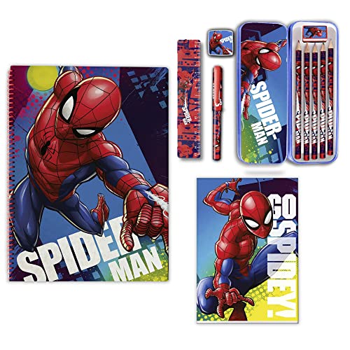 CARTOON Schreibwaren-Set, Spiderman, Marvel, 12 Stück, Notizblock, Bleistifte, Zubehör, Geschenkidee CARTOON Schreibwaren-Set, Spiderman, Marvel, 12 Stück, Notizblock, Bleistifte, Zubehör, Geschenkidee von CARTOON