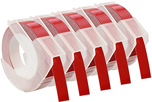 CARTRIDGES KINGDOM 5 Prägebänder 3D 9 mm x 3 m Weiss auf Rot S0898150 kompatibel für Dymo Omega und Junior Etikettenprägegerät für den Heimbedarf | Kunststoff, Selbstklebend von CARTRIDGES KINGDOM