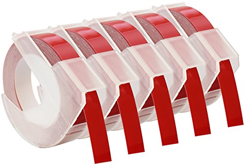 Cartridges Kingdom 5 Prägebänder 3D 9 mm x 3 m Weiss auf Rot S0898150 kompatibel für Dymo Omega und Junior Etikettenprägegerät für den Heimbedarf | Kunststoff, Selbstklebend von CARTRIDGES KINGDOM
