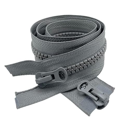 2 Stück #8 125cm Zweiwege-Trennreißverschlüsse (offener End-Reißverschluss) für das Nähen von Manteljacken, Grau geformte Harzreißverschlüsse in großen Mengen von CASCAB
