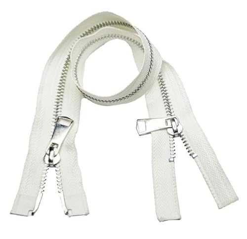 CasCab 2 Stück #5 95cm Zwei-Wege-Trennreißverschlüsse (Offener Reißverschluss) für Jacken, Nähen von Mänteln, Handwerksarbeiten, Silberne Metallzähne (Weiß Gürtel-95cm 2 Stück) von CASCAB
