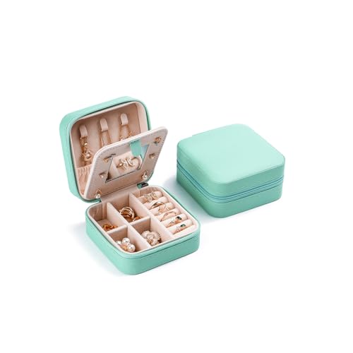 CASEGRACE Reise-Schmucketui, kleine Schmuckschatulle mit Spiegel-Design, tragbarer Schmuck-Reise-Organizer, Aufbewahrungsbox für Ringe, Ohrringe, Halsketten, Armbänder, Geschenk für Frauen, Blau CASEGRACE Reise-Schmucketui, kleine Schmuckschatulle mit Spiegel-Design, tragbarer Schmuck-Reise-Organizer, Aufbewahrungsbox für Ringe, Ohrringe, Halsketten, Armbänder, Geschenk für Frauen, Blau von CASEGRACE